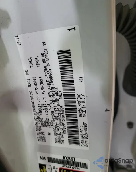 2015 Toyota Tundra Crewmax Sr5 z USA, uszkodzony, nr VIN 5TFDY5F15FX436995